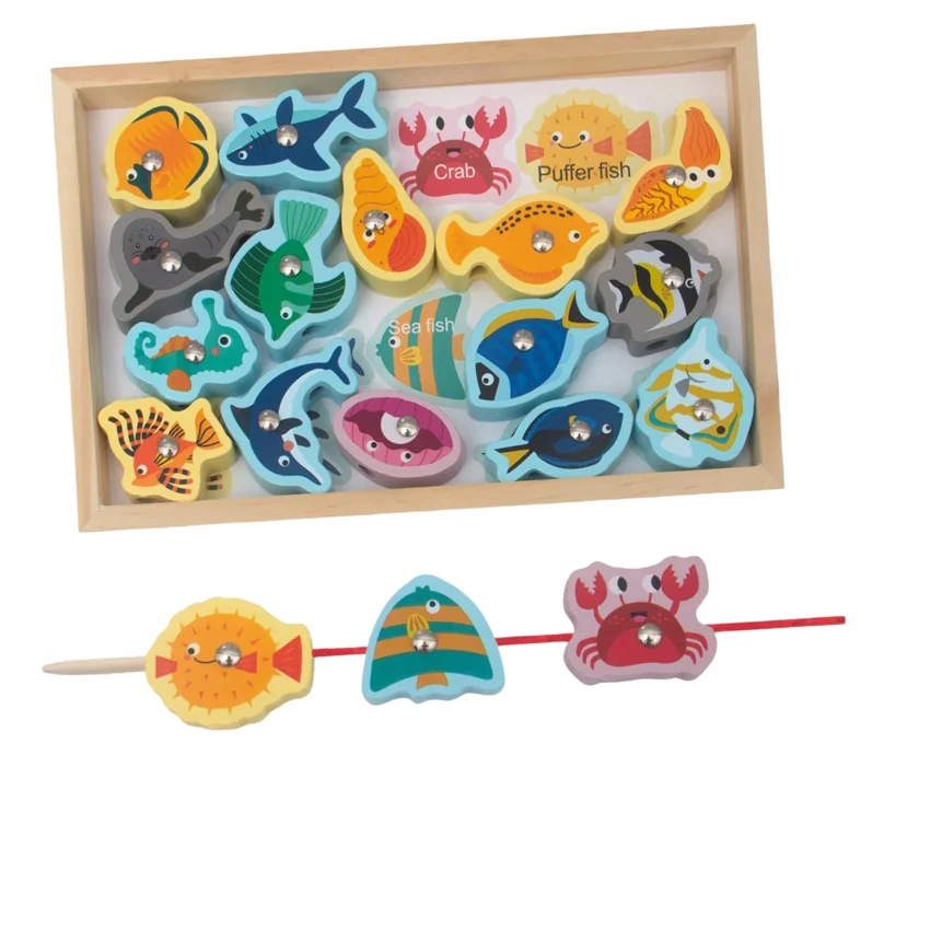 Montessori Wooden Marine Life With Fishing Sticks