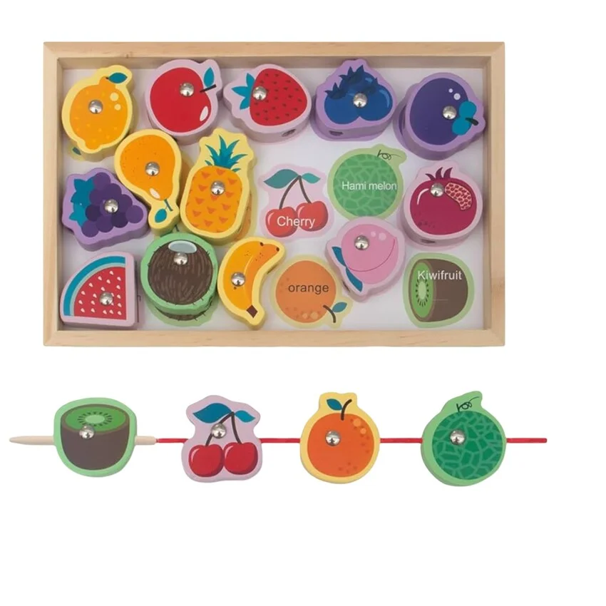 Montessori Wooden Fruits With Fishing Sticks