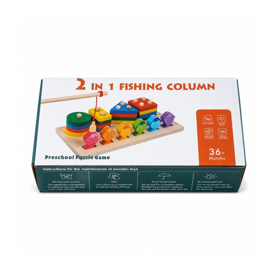 2 in 1 Wooden Fishing Game & Shape Sorting Puzzle Board
