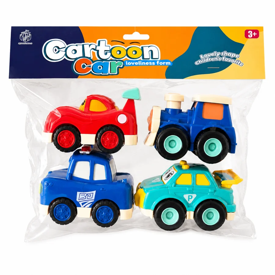 Cartoon Car Toy Set (4 PCS) | Cute Mini Vehicle Toys for Kids