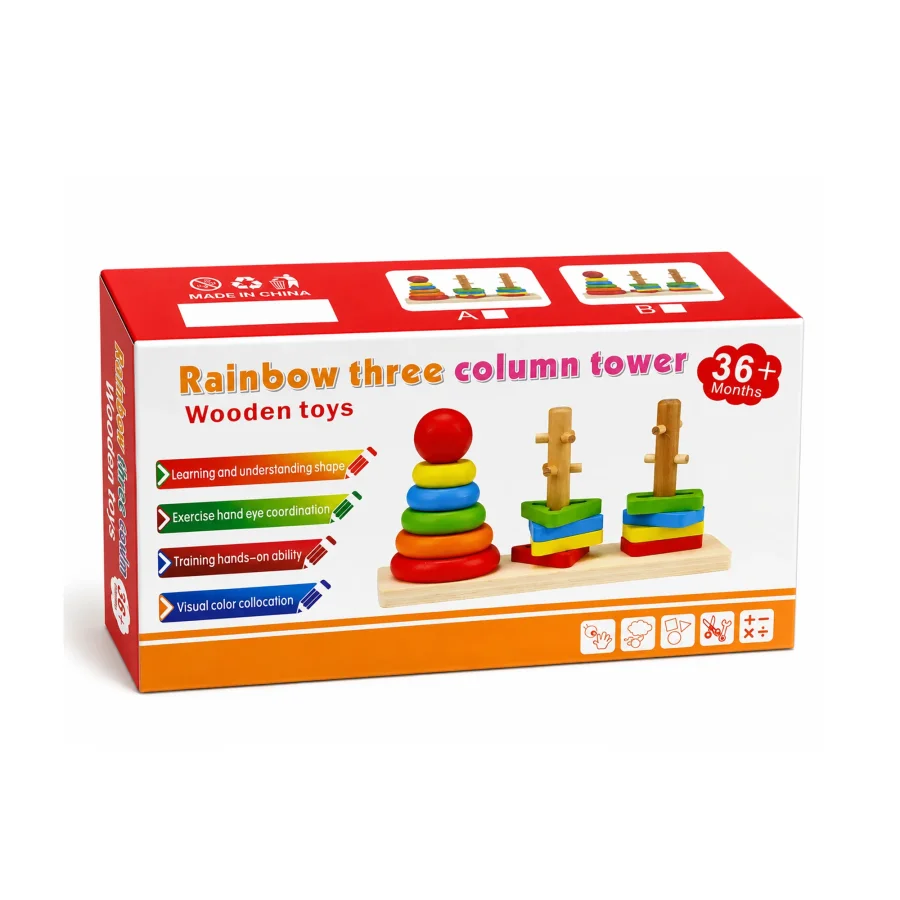 Rainbow Three Column Wooden Tower