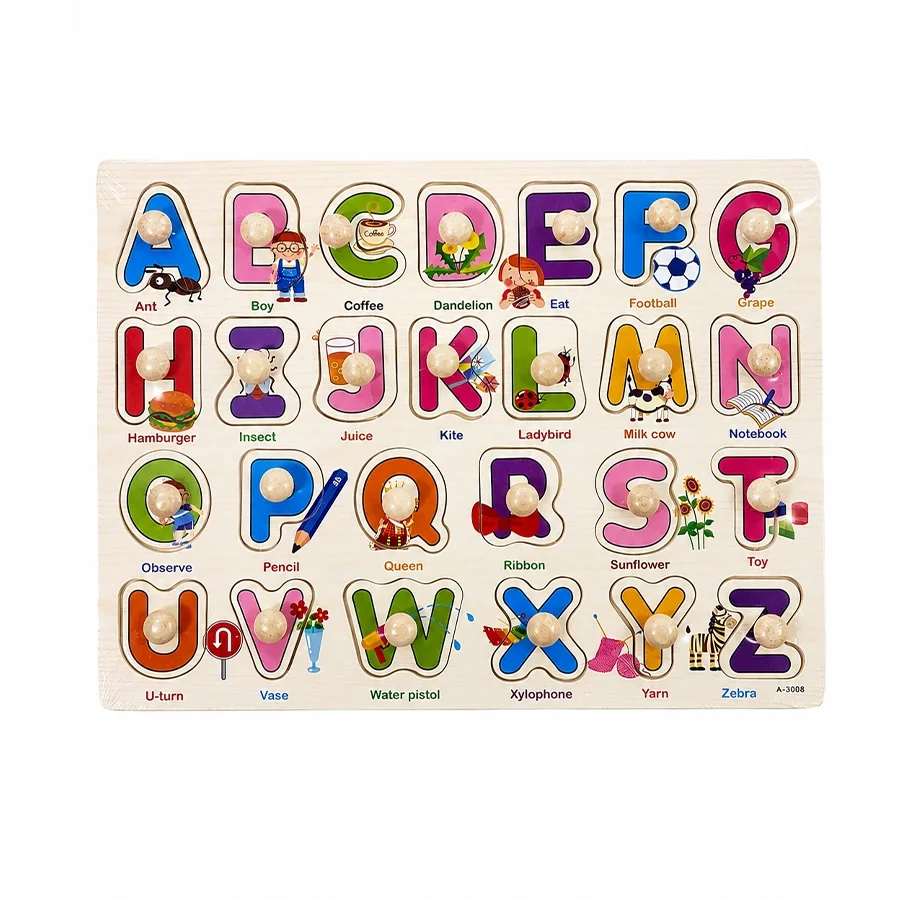 Wooden English Alphabet Peg Puzzle Board for Kids