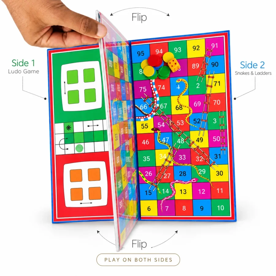 2-in-1 Foldable Ludo & Snakes and Ladders Board Game (14 × 14 Inch) - Image 2